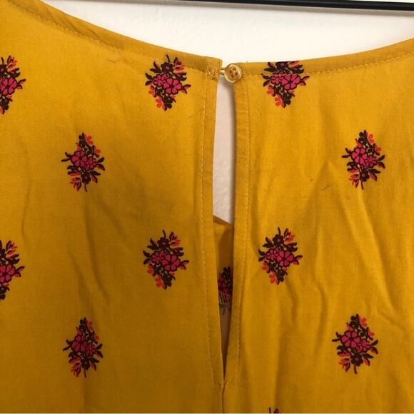 Old Navy Mustard Yellow Red Floral Long Sleeve Keyhole Mini Midi Flowy Dress - Picture 9 of 10